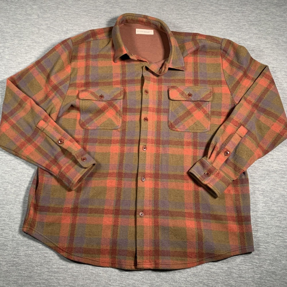 Lucky Brand Shirt Mens 2XL Plaid‎ Flannel Button Up Long Sleeve Pockets